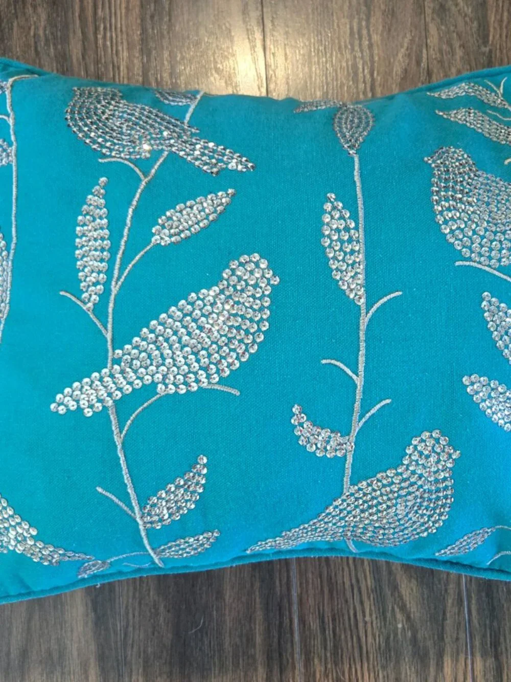 Cottagecore/Shabby Chic Style Aqua & Silver Sequined Accent Pillow
